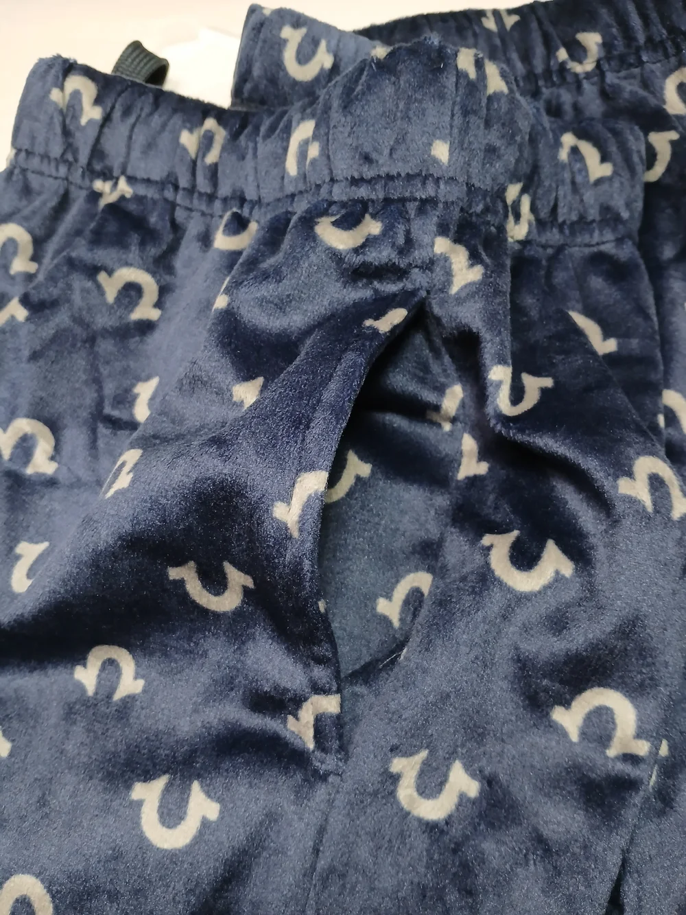 True Religion Men's Pajama Bottoms Navy Blue with Grey Logo Print